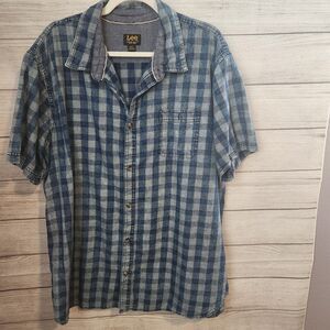 Lee XXL blue stone washed short sleeve men's button up shirt 10.7061